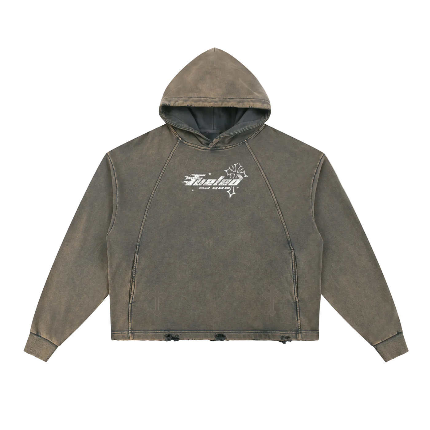 Vintage Washed Frayed-Hem Hoodie