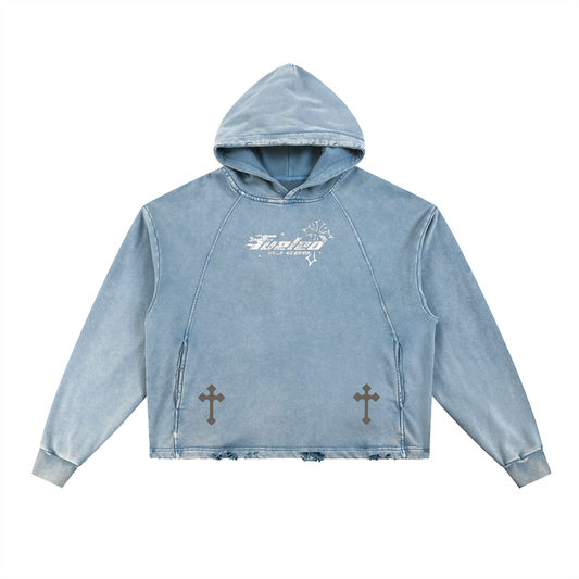 Vintage Washed Frayed-Hem Hoodie
