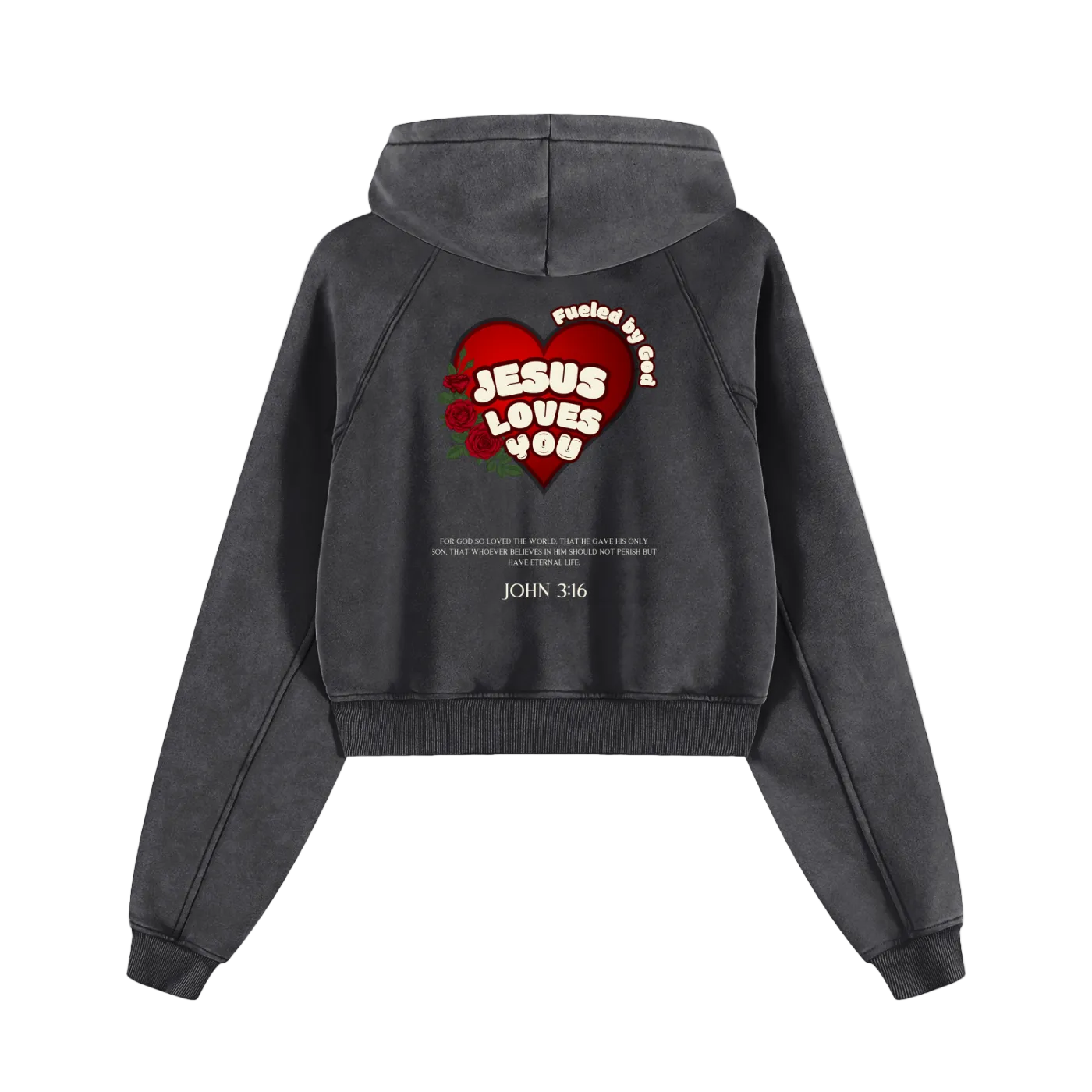 Black Jesus Loves you Cropped Zip Hoodie 355 GSM